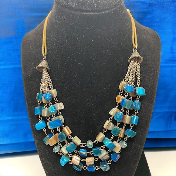 Blue Abalone Illusion Mixed Media Multi Strand Necklace! - Picture 1 of 7